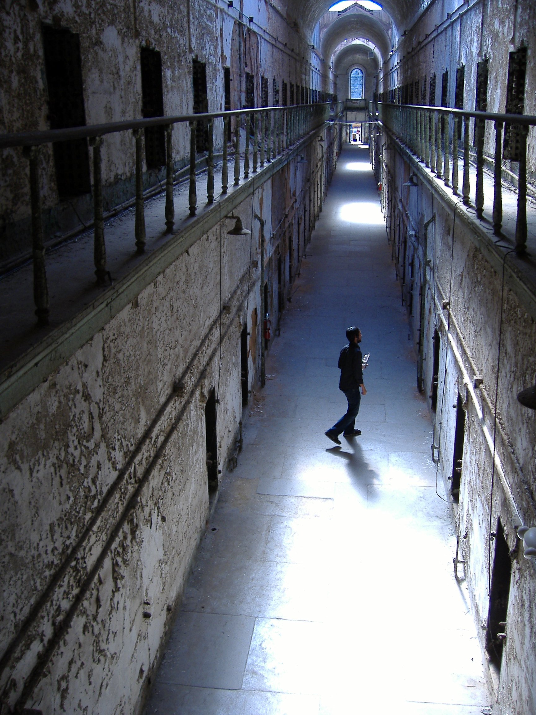 A prison cell block corridor