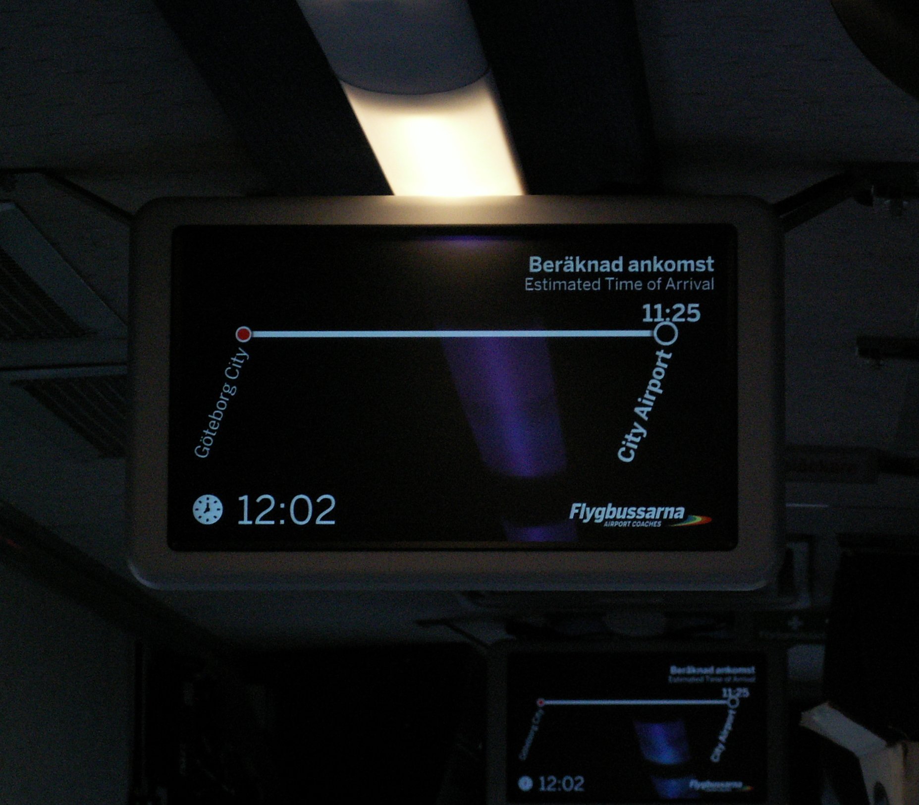 A bus information display in Sweden still showing summer time a few hours after the clocks went back