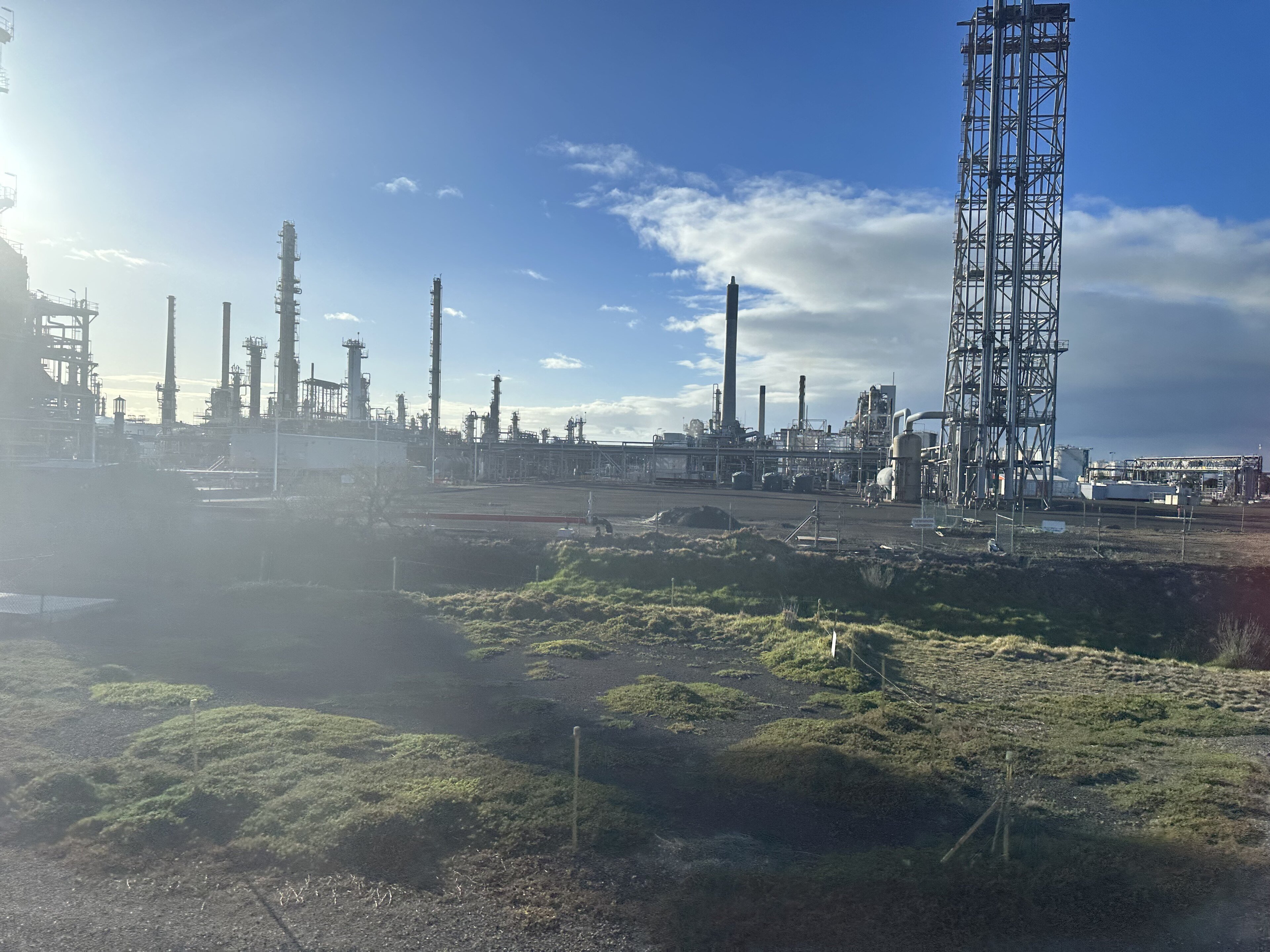 The Geelong oil refinery in Victoria, Australia, seen from a train in April 2026