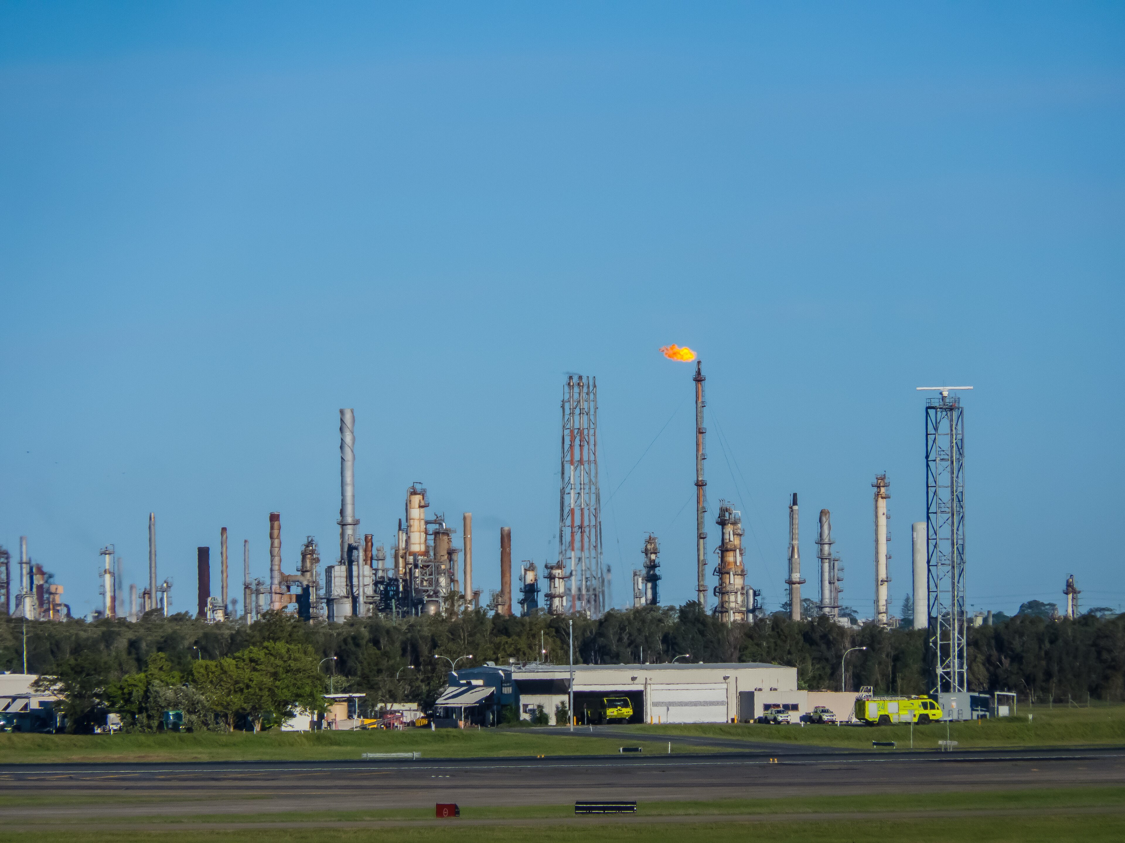 Two Brisbane refineries seen from the airport terminal