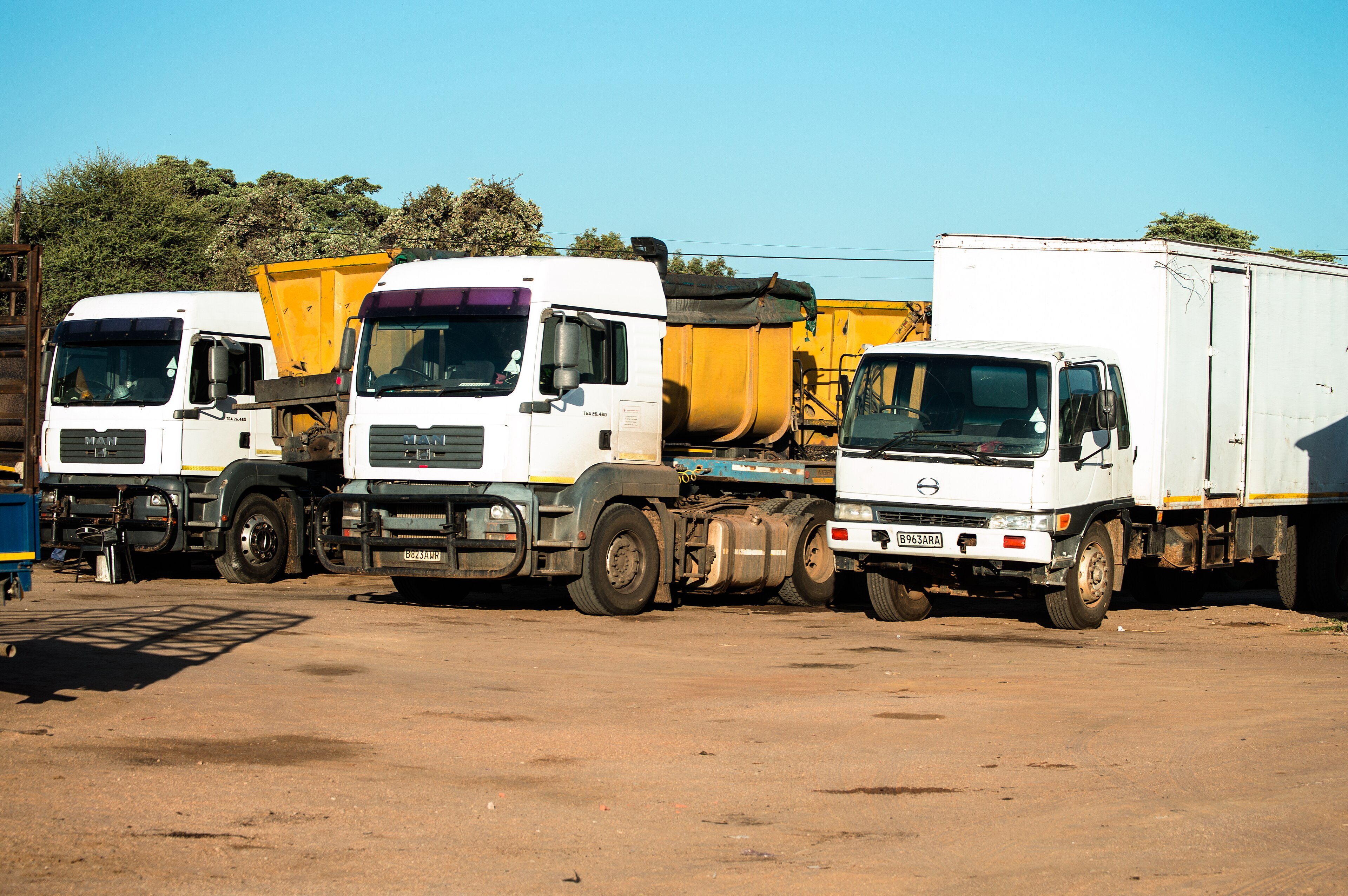 Trucks parked beside a Shell petrol station at Ledumadumane in Botswana
