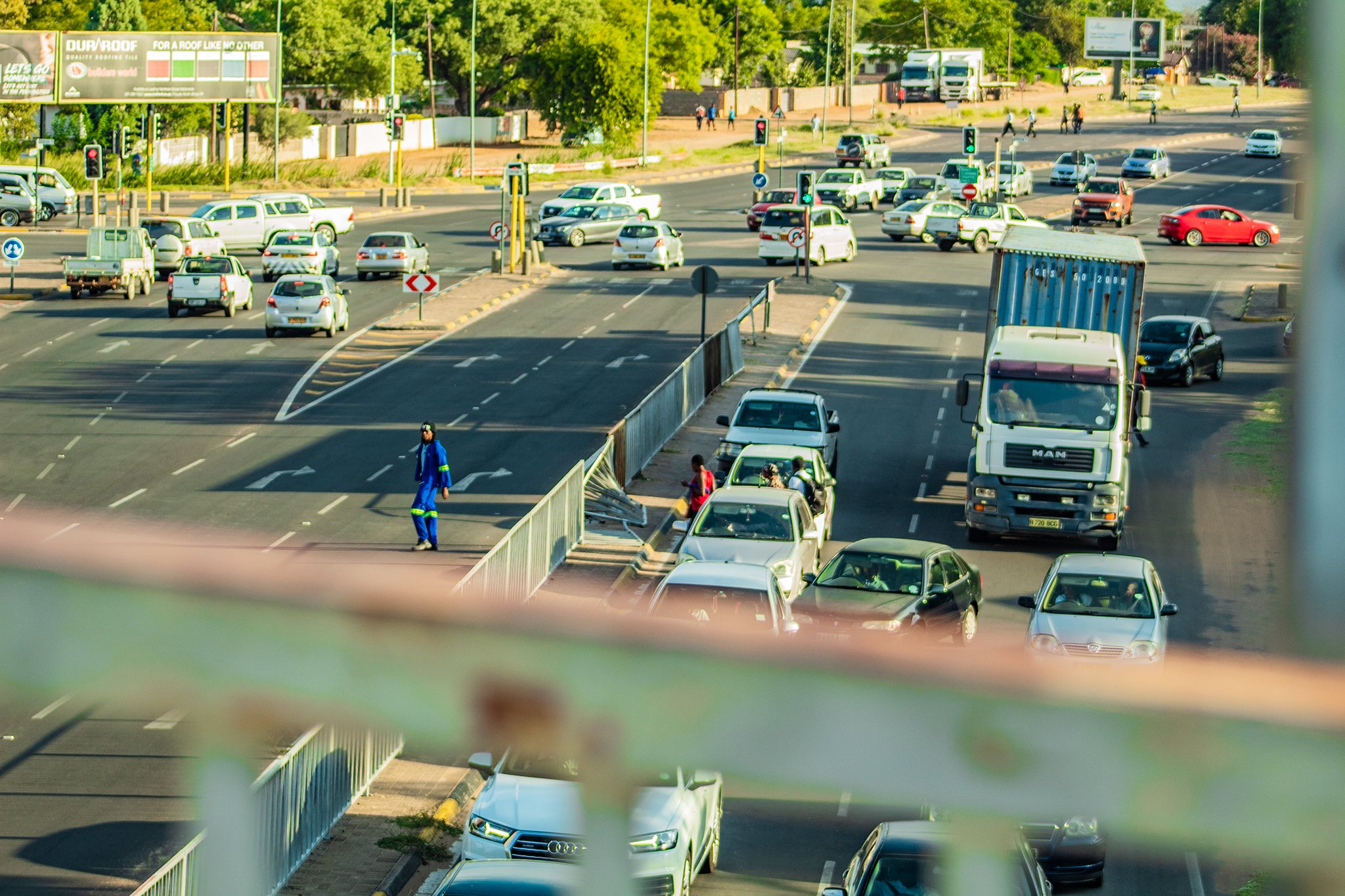 Trucks parked beside a Shell petrol station at Ledumadumane in Botswana