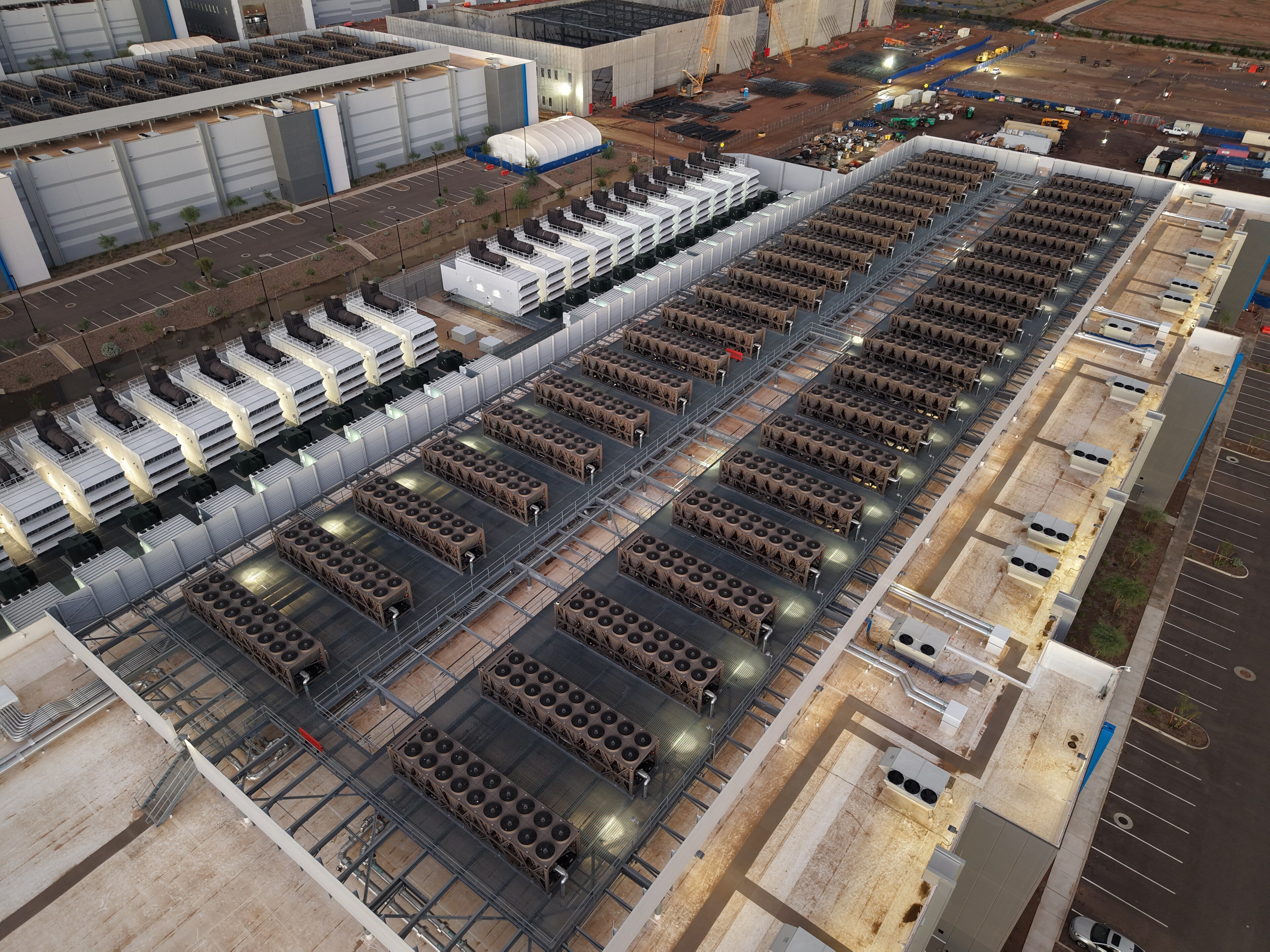Cooling equipment on a data centre roof